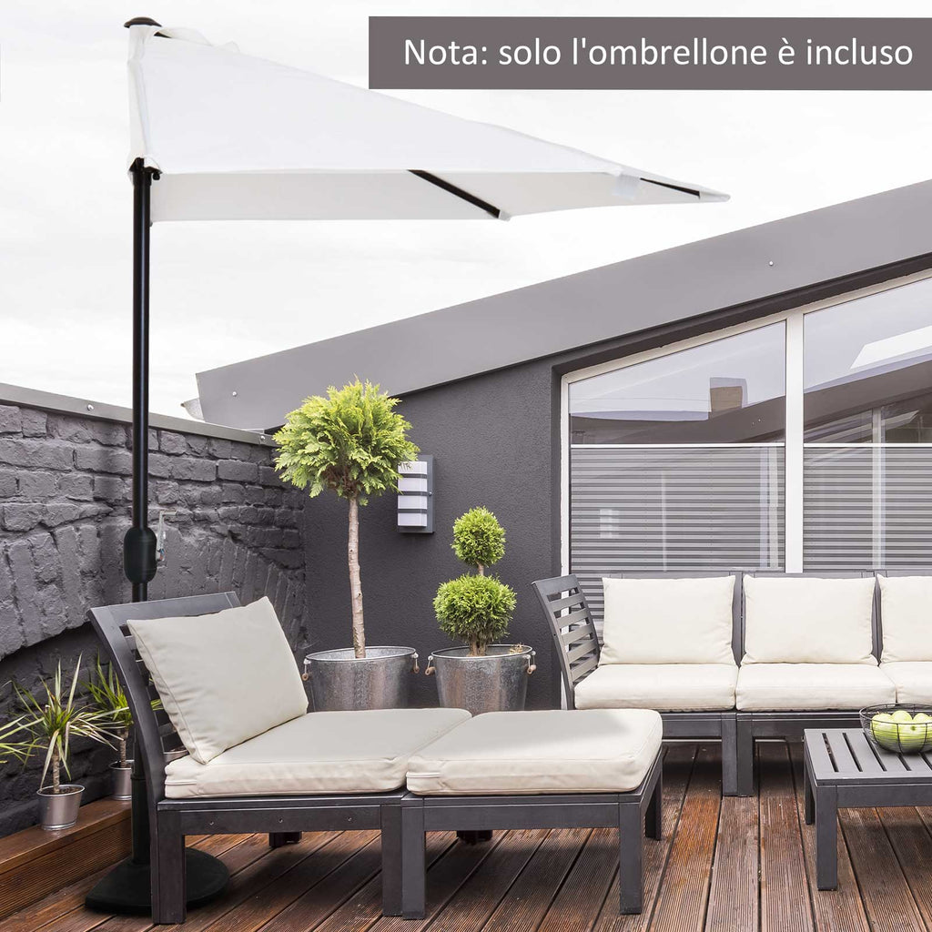 2.7 x 1.5 m Semi-Circular Wall-Mounted Garden Umbrella with Crank Opening, White