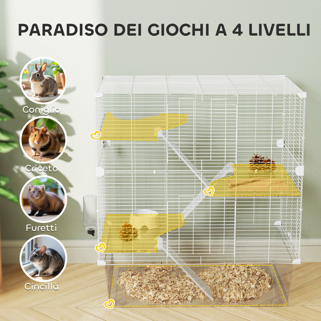 Multi-Level Rodent Cage with Accessories Included, Made of Steel, PET and PS, 73x47x80 cm, White