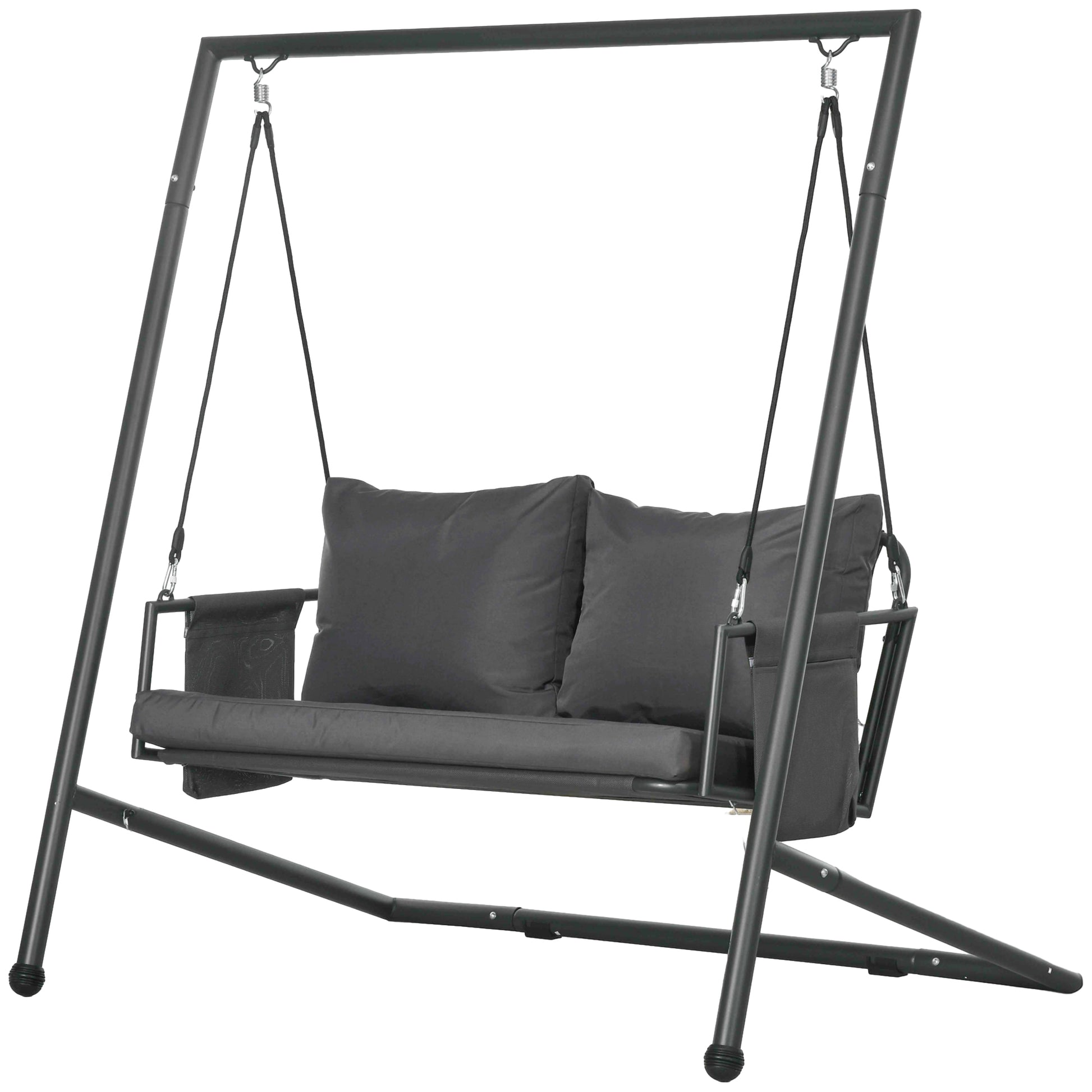 Outsunny 2-Seater Garden Swing with Cushions and Pockets, in Steel and Textilene, 168x117x181 cm, Dark Gray - Borgè