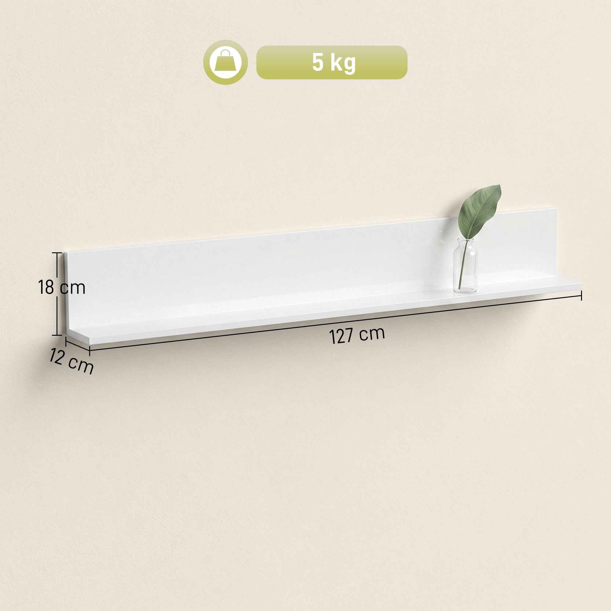 HOMCOM Wall Shelf for Living Room and Bedroom, 1.5 cm Thick, Made of Wood with a Glossy Finish, White
