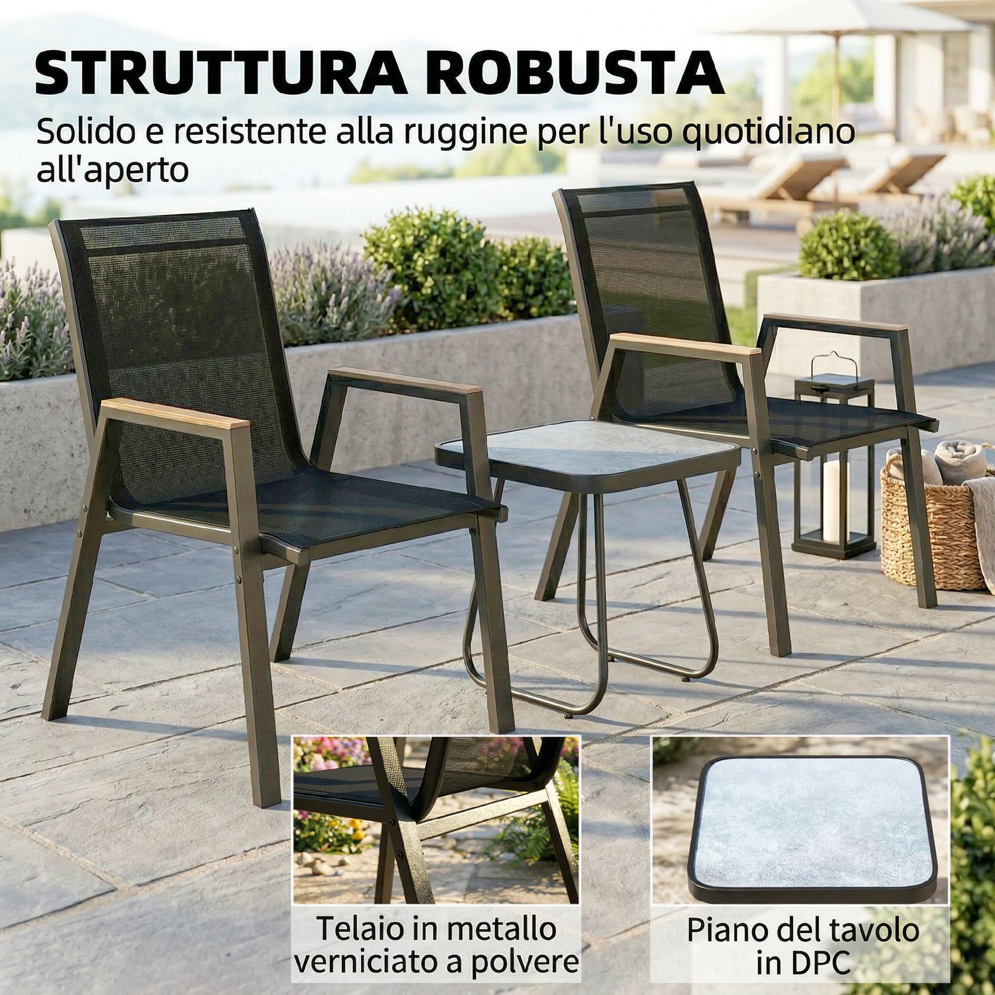 Outsunny 3-Piece Outdoor Bistro Set, Coffee Table with Adjustable Legs