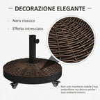 Round Garden Umbrella Base with 4 Wheels with Brakes, in Steel and Resin, Ø52x41 cm, Bronze and Black