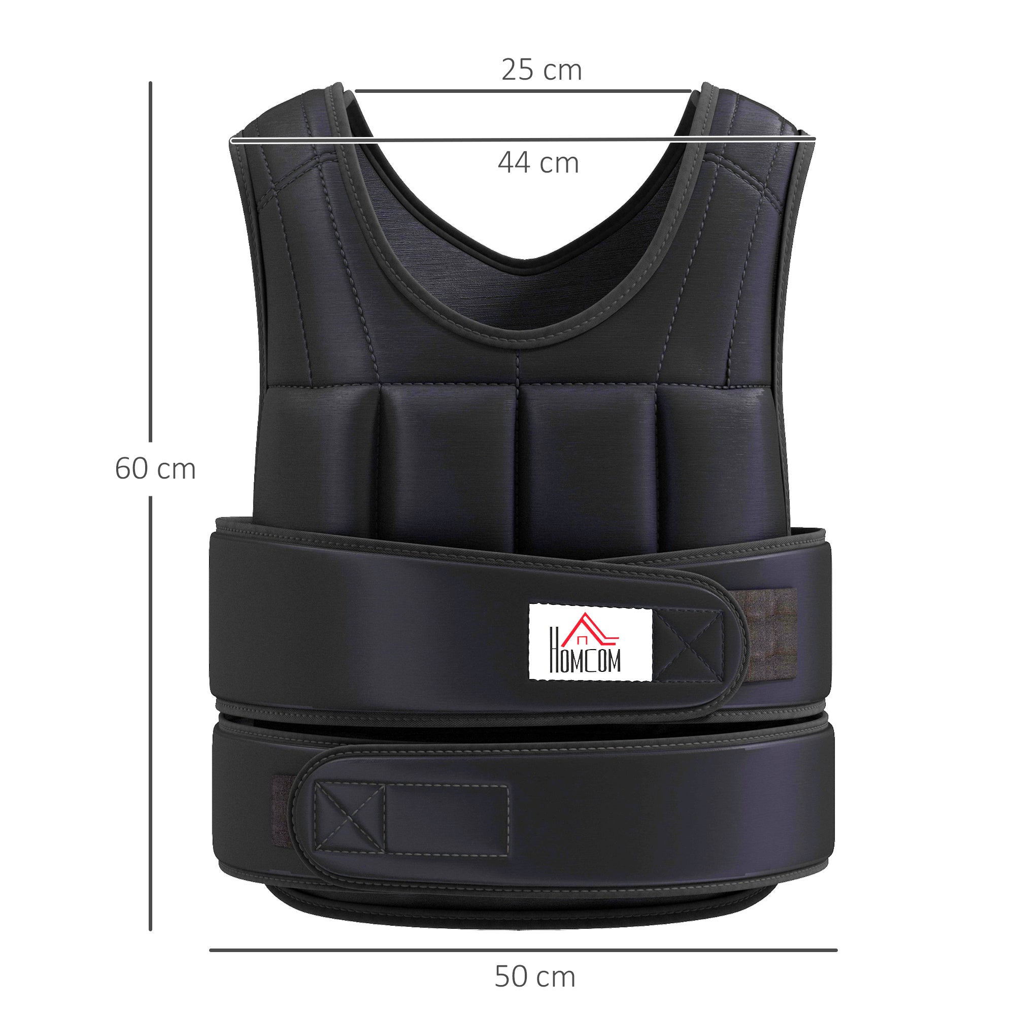 Unisex Weighted Vest 20kg, 38 Individual Weights, Padding, Velcro Closures, Black