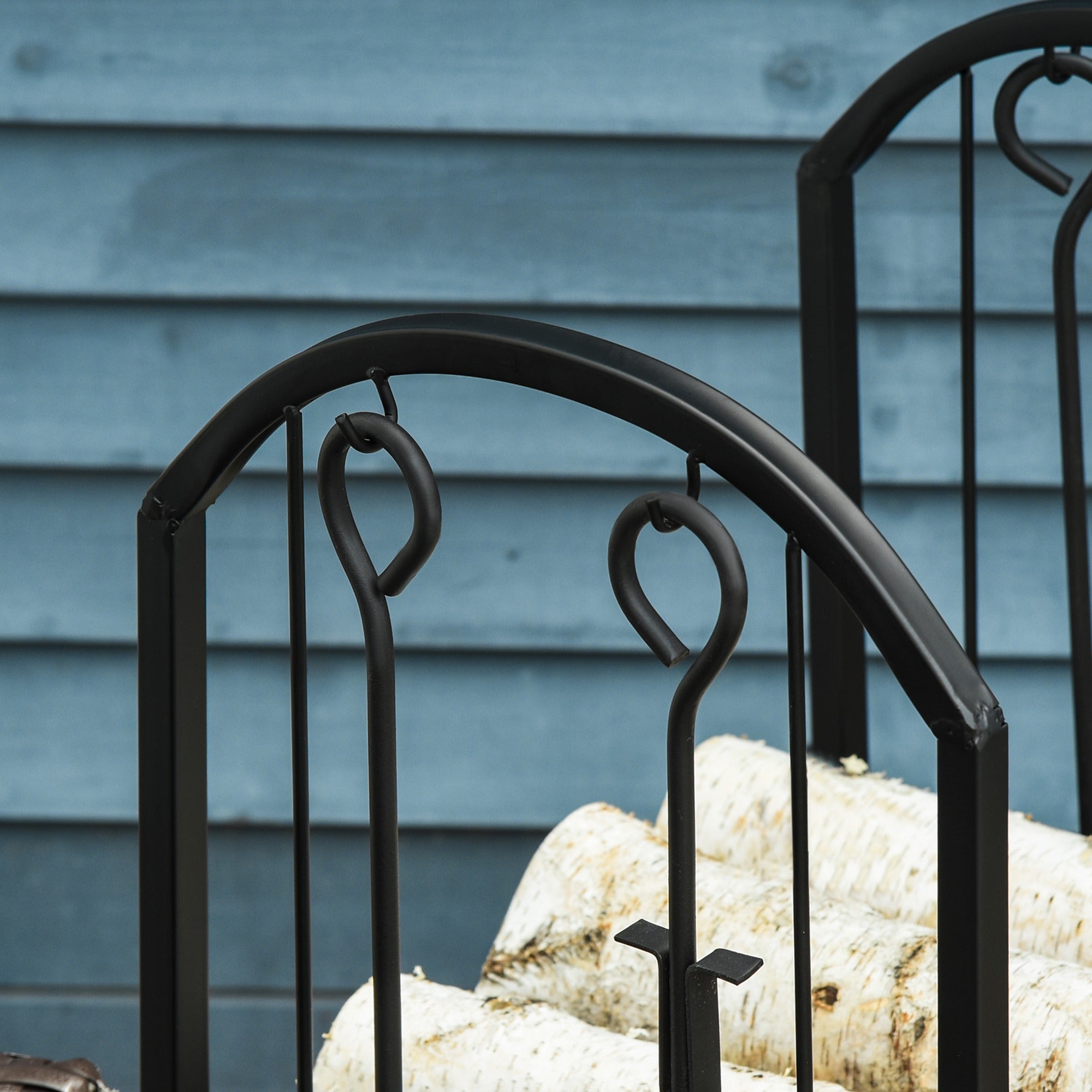 Metal Firewood Rack with Shovel, Broom, Poke Utensil and Tongs, 41.5x32. 5x74. 5 cm, Black