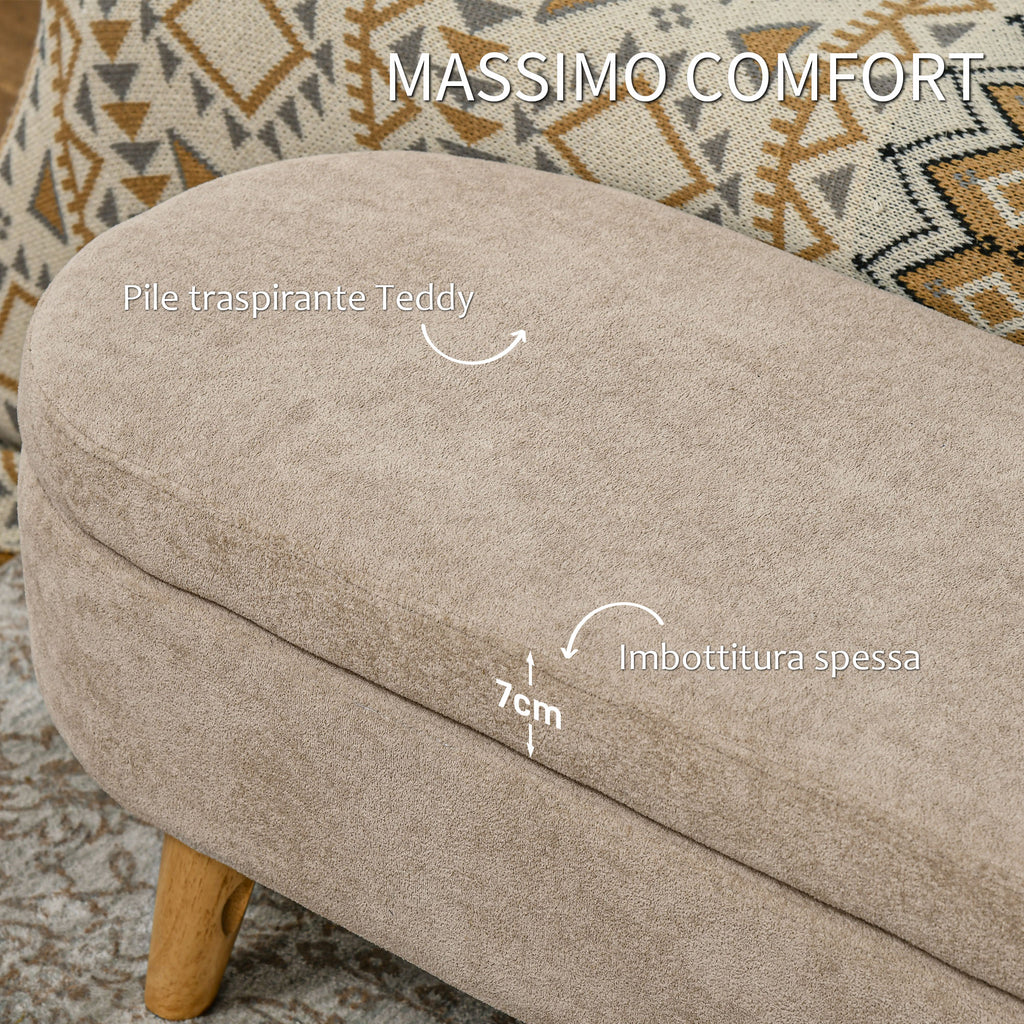 Padded Bed End Bench with Retractable Storage Space, in Wood and Polyester, 110x40x43 cm, Beige