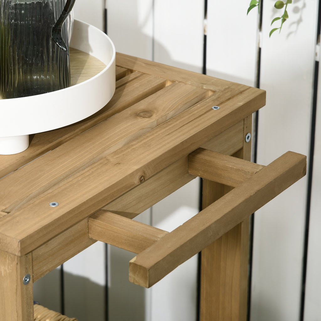 Outsunny Wooden Garden Food Cart with 2 Shelves and Bottle Holder, 95x47x74 cm, Wood Color