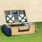 Picnic Basket for 4 People with Fridge Area and Accessories, in Wicker, 54x34x20 cm, Wood Color