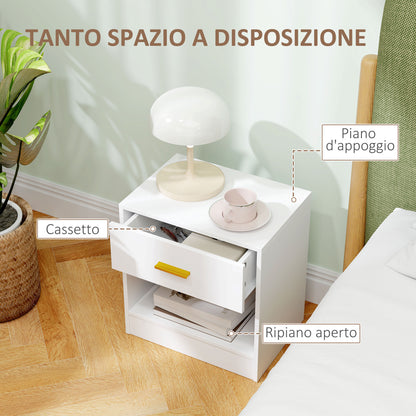 Set of 2 Modern Wooden Bedside Tables with Drawer and Open Shelf, 39x28x41 cm, White