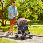 PawHut 2-in-1 Foldable Dog Stroller, Convertible to a Carrier with 2 Leashes and Cushion, Pink