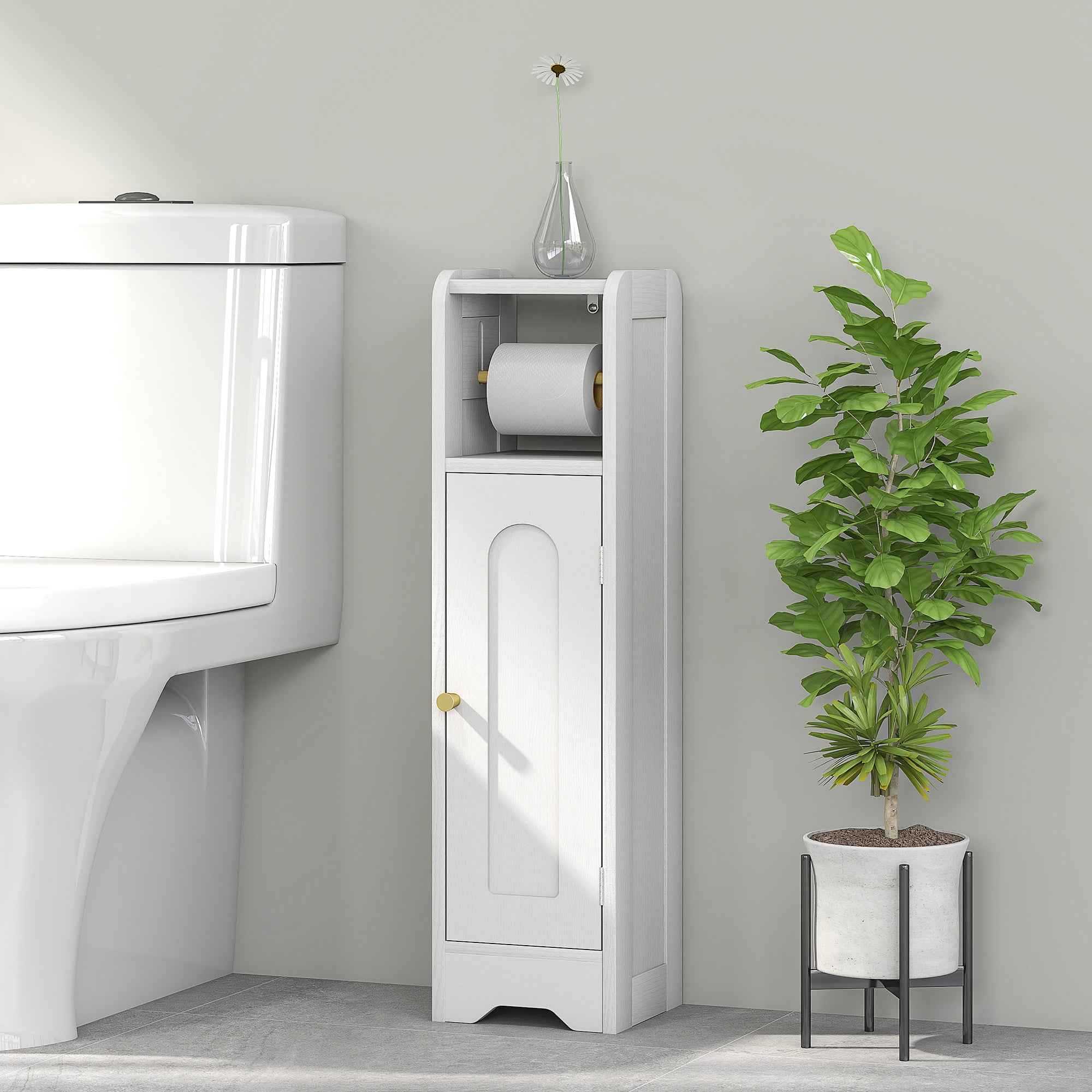 HOMCOM Wooden Toilet Paper Holder Cabinet with Adjustable Internal Shelf, 21x20x79 cm, White