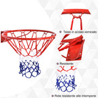 Wall-Mounted Iron Basketball Hoop with Nylon Net for Indoor and Outdoor Use, Φ46cm