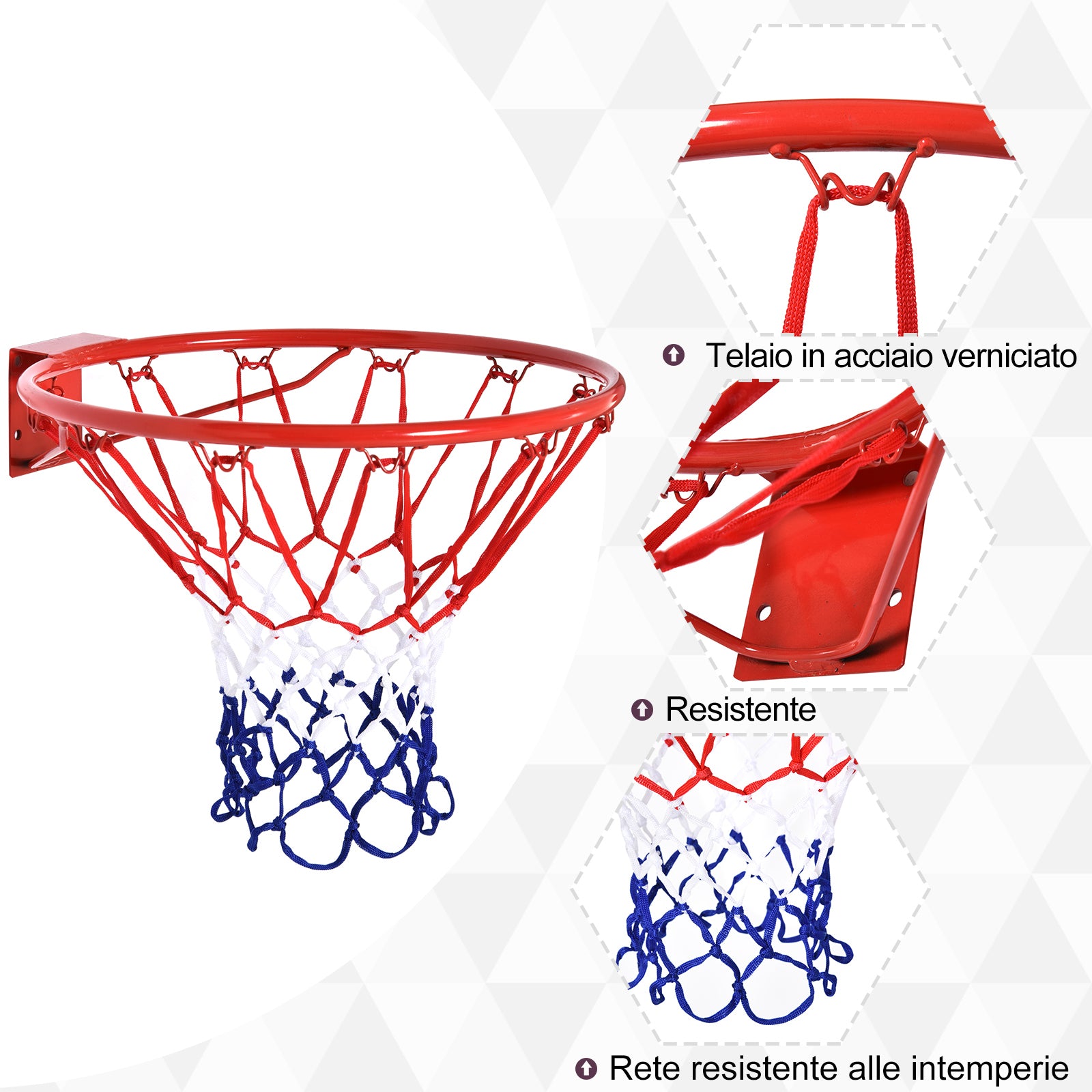 Wall-Mounted Iron Basketball Hoop with Nylon Net for Indoor and Outdoor Use, Φ46cm