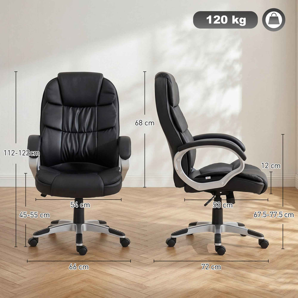HOMCOM Ergonomic PU Leather Swivel Office Chair with Rocking and Adjustable Height, Black