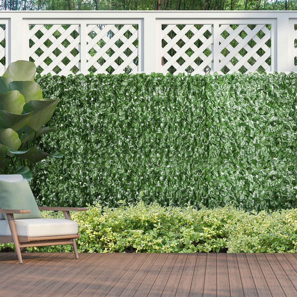 Outsunny PE Ivy Leaf Faux Hedge Roll for Balcony and Garden, 300x100 cm, Dark Green