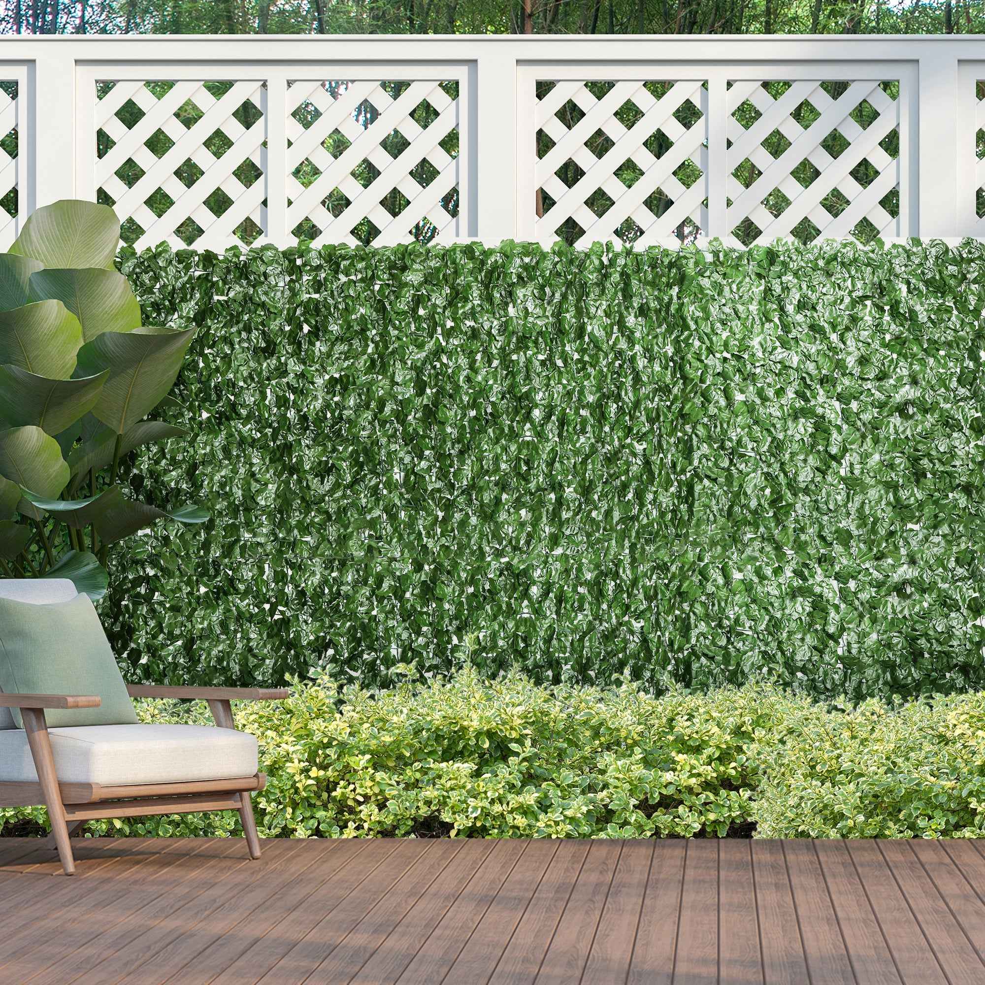 Outsunny PE Ivy Leaf Faux Hedge Roll for Balcony and Garden, 300x100 cm, Dark Green