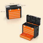HOMCOM 4-Drawer Tool Box with Top Compartment in Steel and Plastic, Orange and Black