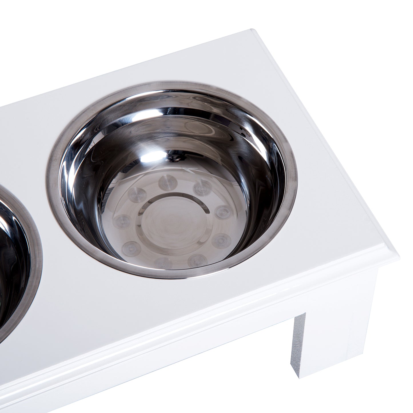 Pawhut Stainless Steel Raised Dog Bowl, MDF Wooden Base, with 2 Plates, 44x24x15cm - Borgè