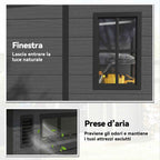 Garden Shed with 2 Entrances, 3 Windows and Air Vents, in PP and Aluminum, 182x182x196 cm, Dark Grey