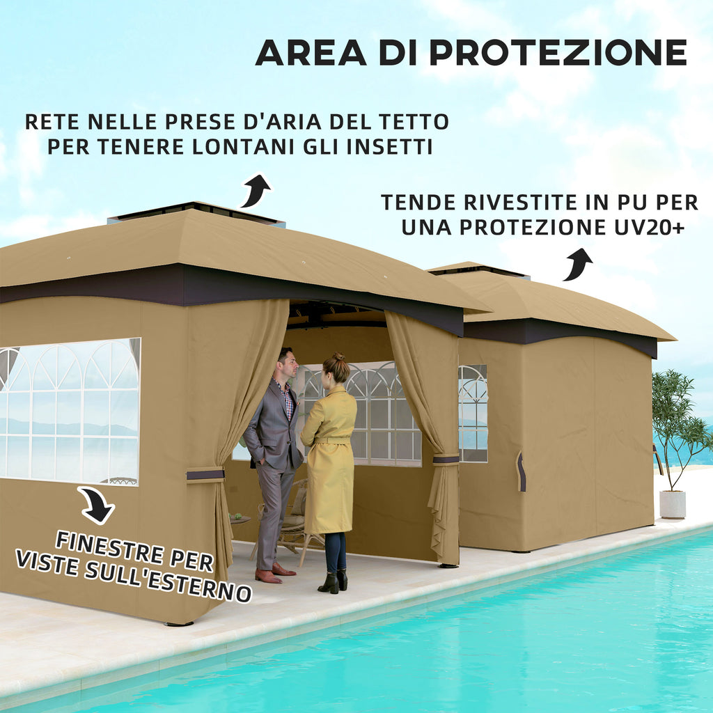 Garden Gazebo 3.4x3.4m with Walls, UV Protection and 2-Tier Roof, Beige