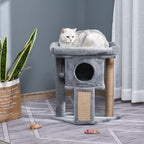 Cat Tree with Cat House and Plush Bed, Jute Scratching Post and Ball, Grey