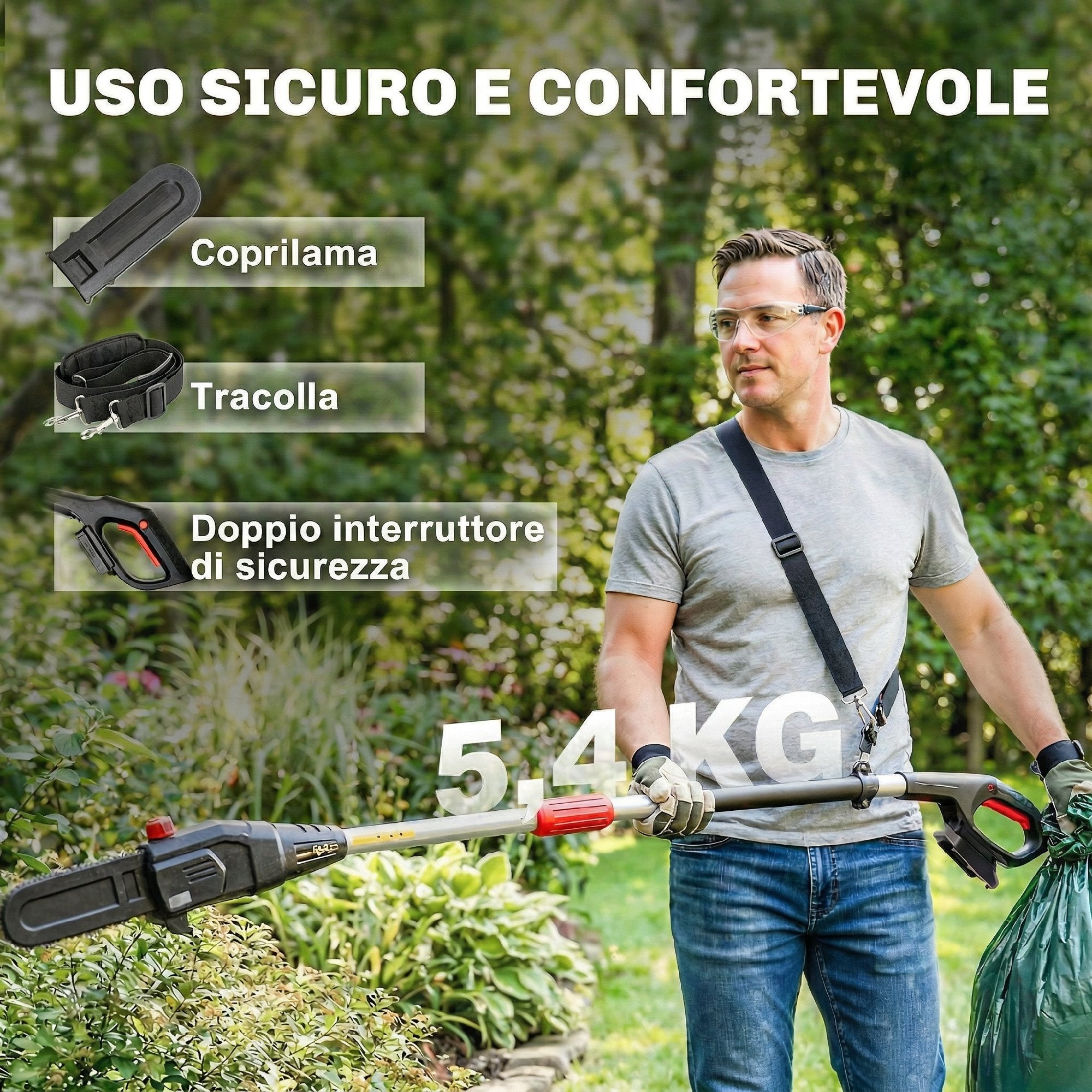 Outsunny 1.94m-2.56m Cordless Telescopic Chainsaw with Automatic Lubrication