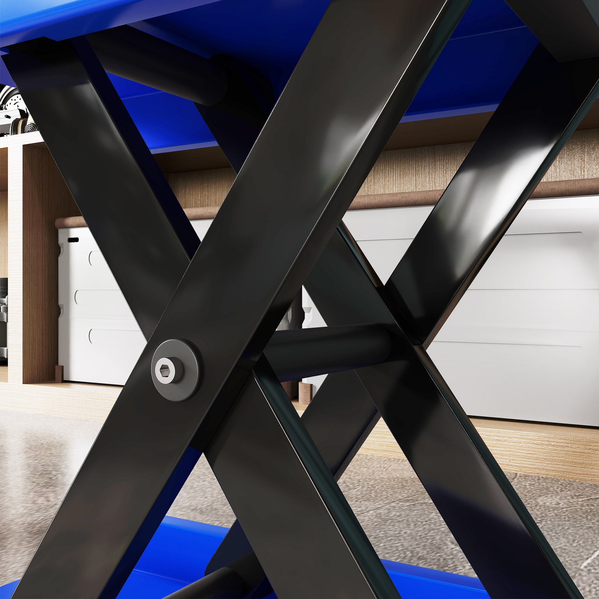 DURHAND Folding and Non-Slip Motorcycle Stand in Steel and Rubber, 41.5x23.5x10-37 cm, Blue and Black