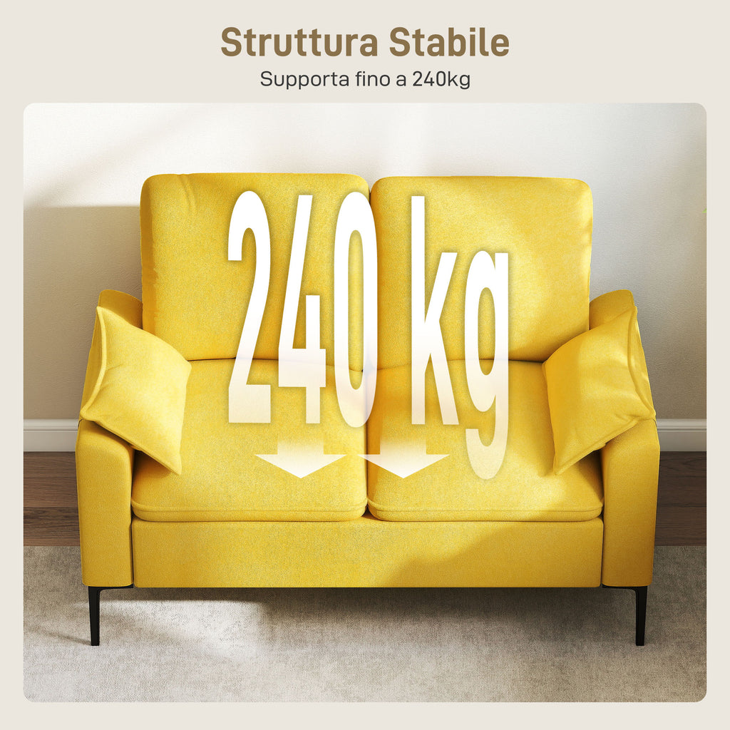 Modern 2-Seater Sofa with Cushions and Terry Fabric Upholstery, 130x77x84 cm, Yellow