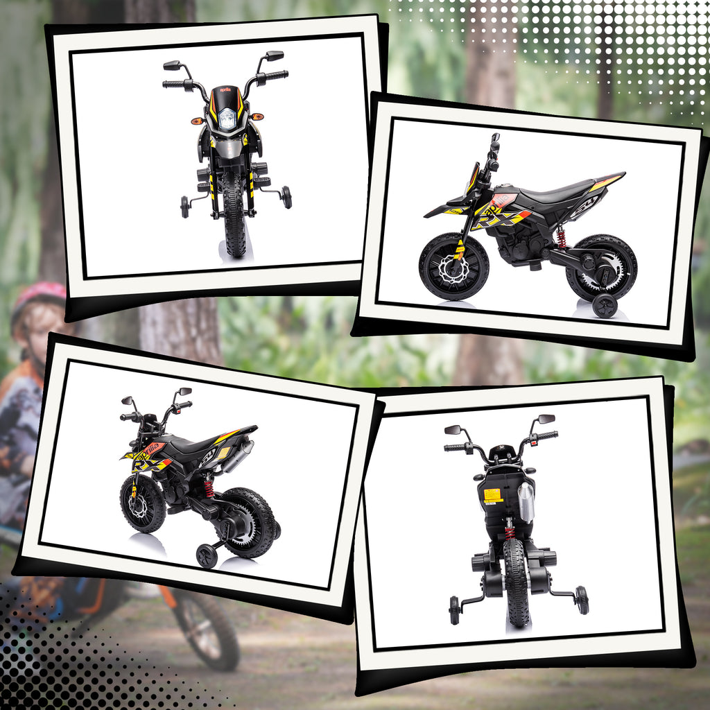 AIYAPLAY Electric Motorcycle for Children 37-96 Months with 12V Dual Motors and Removable Wheels, 30kg Capacity, Yellow