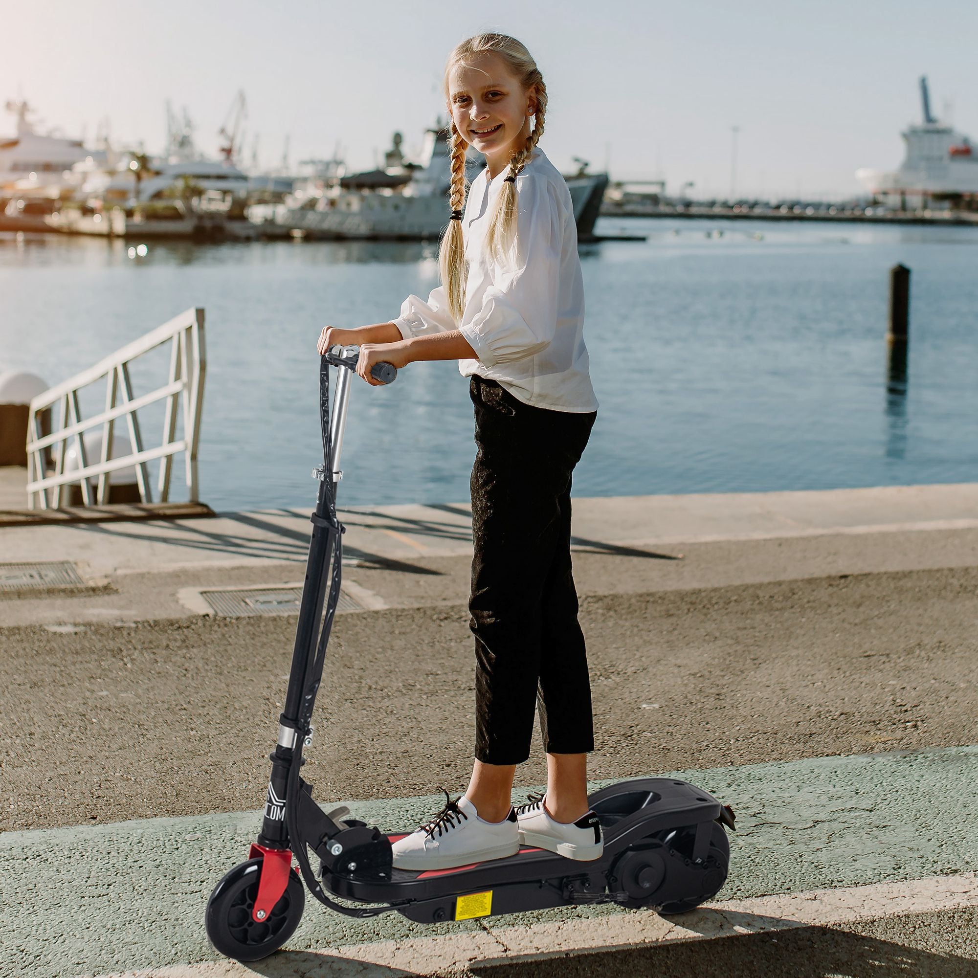 Folding Electric Scooter, Adjustable Height 82-93cm, with Brake, 12km/h Speed, Black