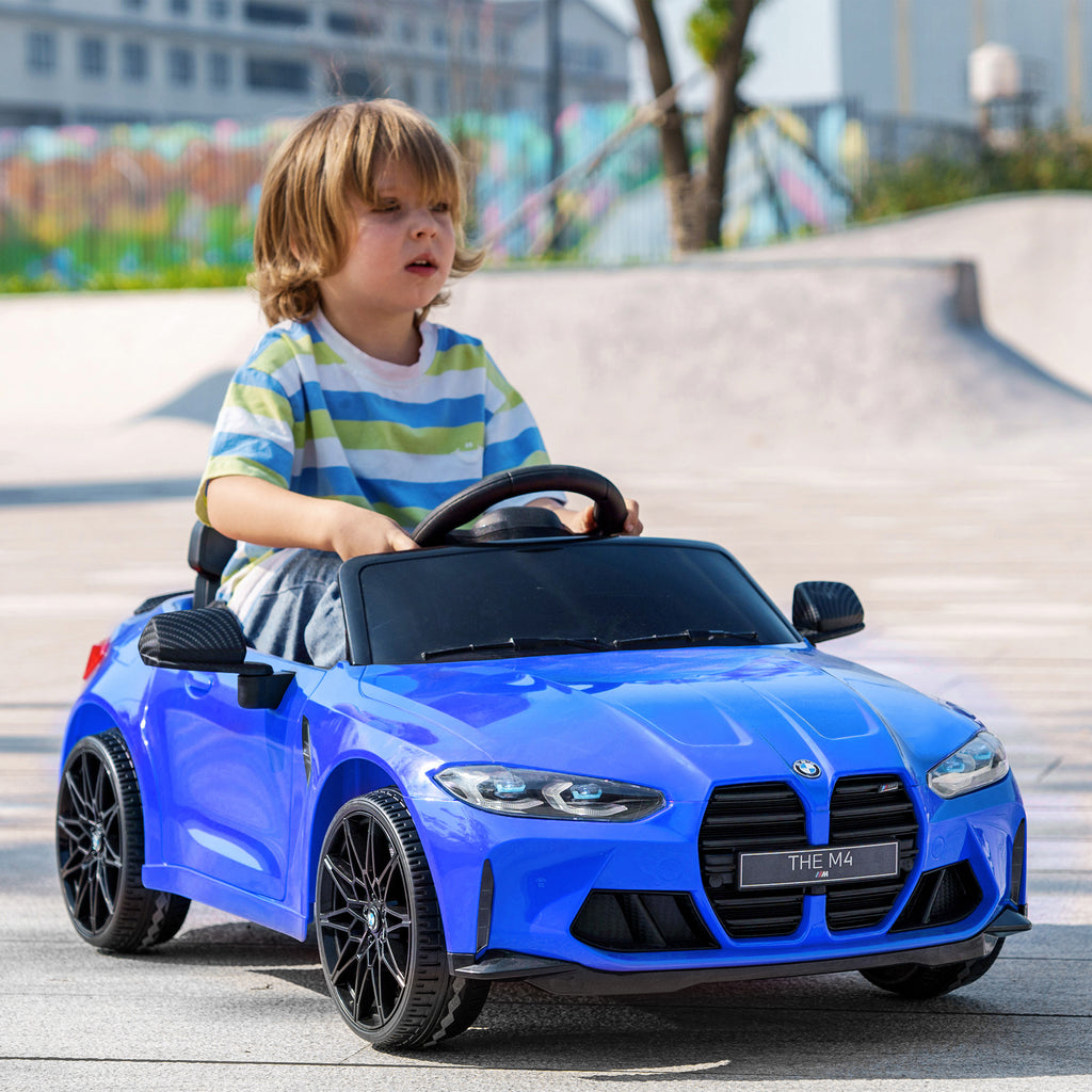 AIYAPLAY Licensed BMW M4 Electric Ride-On Toy Car for Kids with Remote Control, Horn and Headlights, 108x69.5x51 cm, Blue