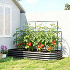 Outsunny Raised Vegetable Garden with Trellis for Climbing Plants and Open Metal Bottom, 220x110x150 cm, Dark Grey