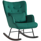 High Back Velvet Rocking Chair with Buttons, Cushion and Armrests, Green