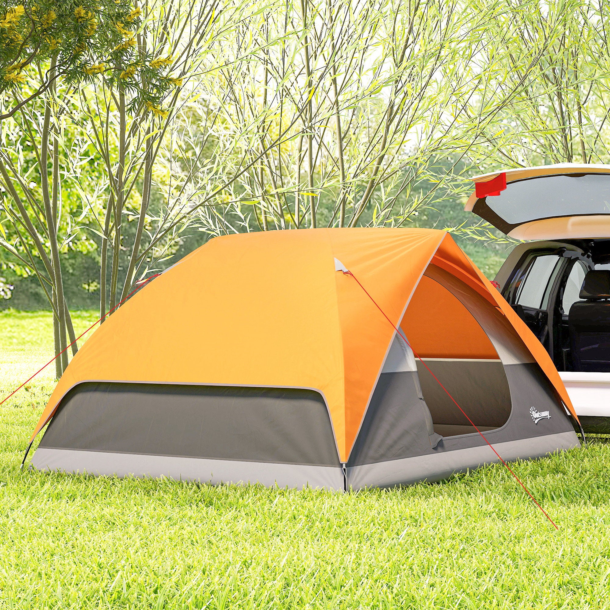 Waterproof 3-Person Camping Tent with Pockets, Lantern Hook and Carry Bag, Orange