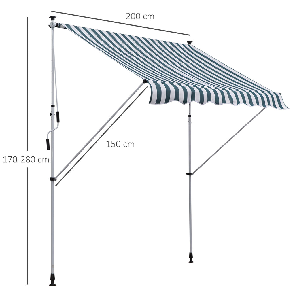 Outsunny 2x1.5m Outdoor Roller Awning with Crank, Adjustable Height and Angle, White and Green
