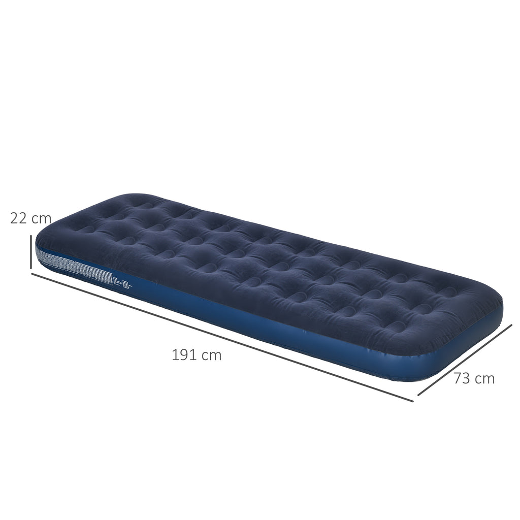Single Inflatable Bed with Manual Pump Included, 73x191x22 cm, Blue - Borgè