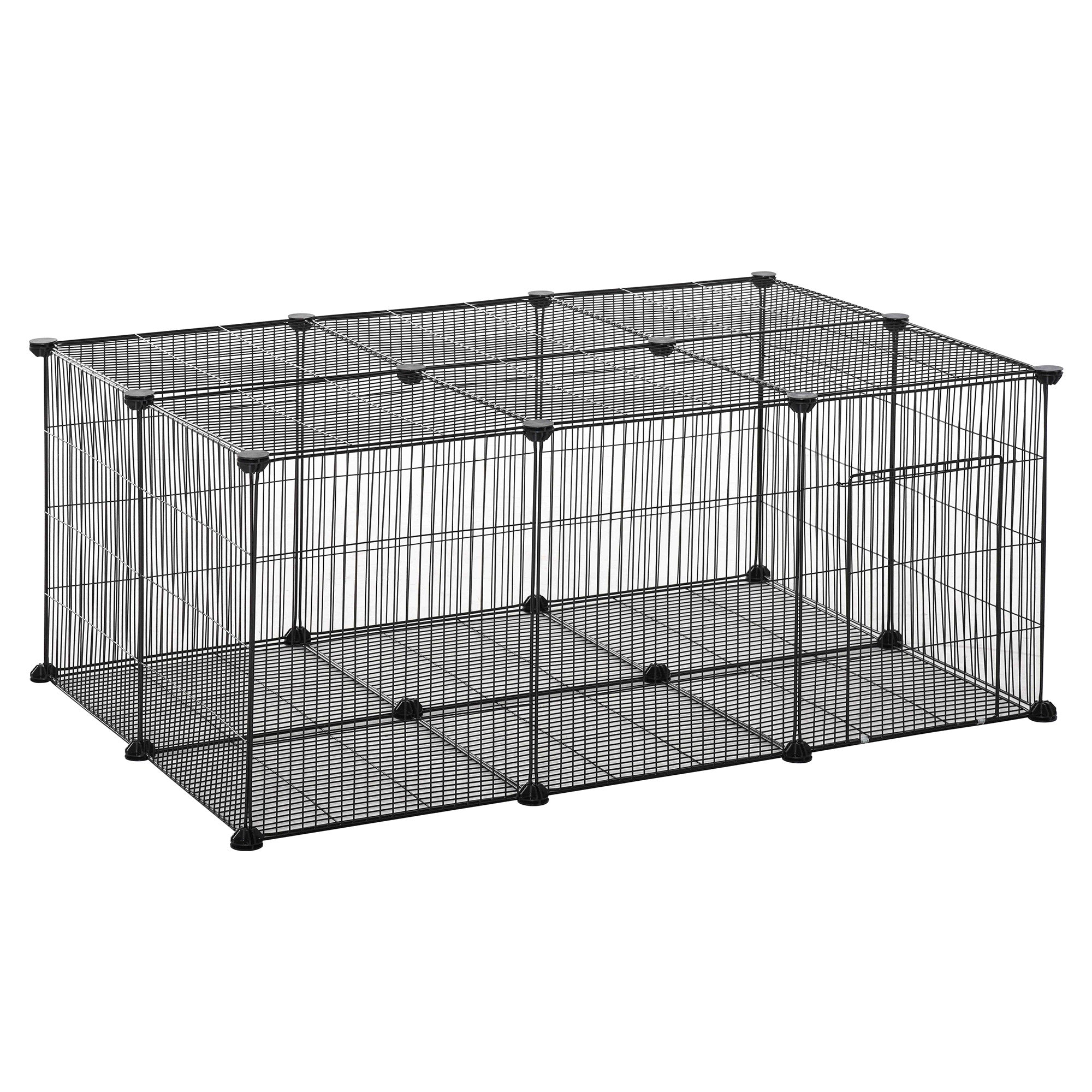Rabbit and Small Animal Cage, 22 Modular Metal Panels with Door, Black, 105 x 70 x 45cm