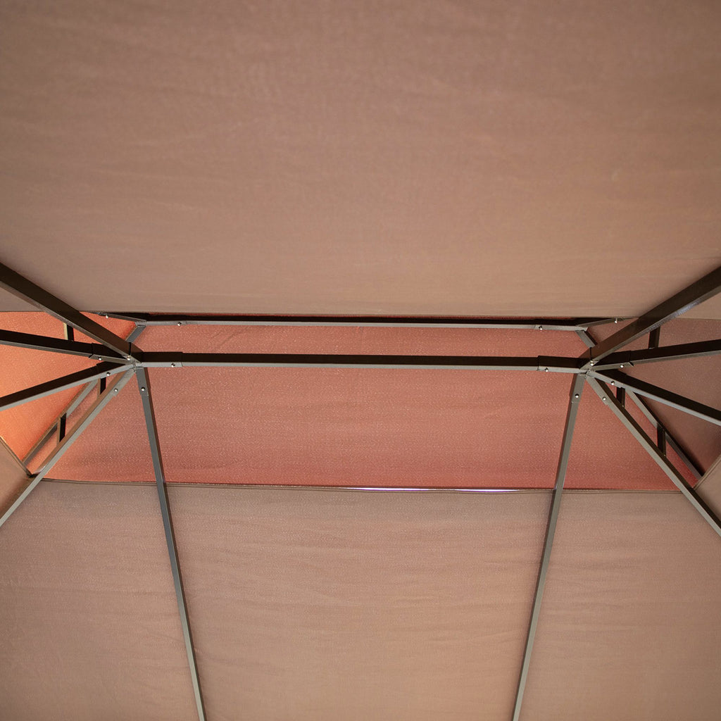 3x4m Garden Gazebo with Double Roof, Mosquito Net and Curtains, Aluminum and Polyester, Coffee Color
