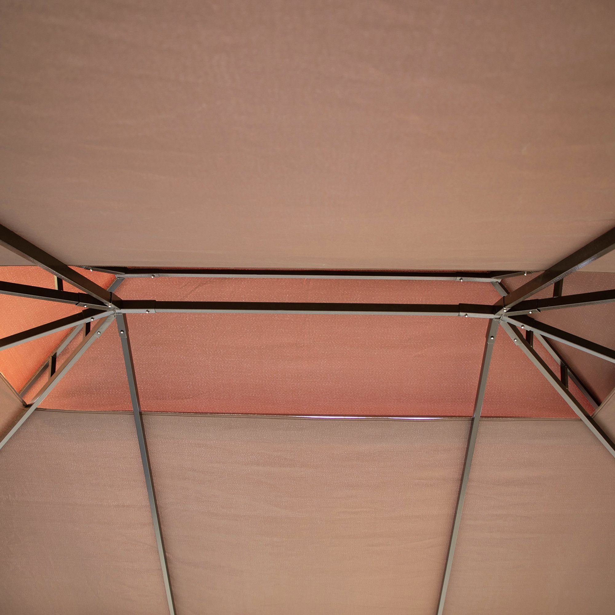 3x4m Garden Gazebo with Double Roof, Mosquito Net and Curtains, Aluminum and Polyester, Coffee Color