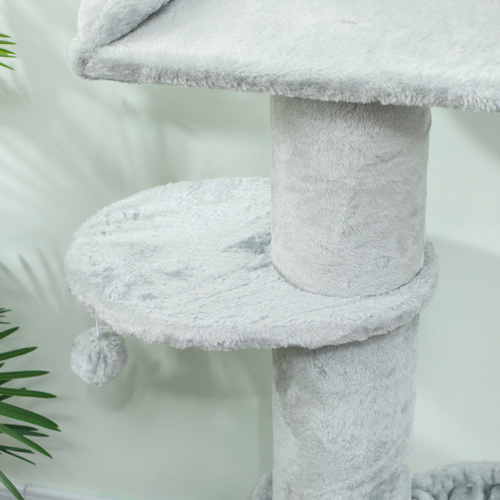 103.5cm Cat Tree with Cat Bed and Hammock, Plush Lining, Light Grey
