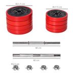 2 in 1 Barbell and Dumbbell Set 20kg Weights, Discs with Anti-Scratch Plastic Coating, Red and Black