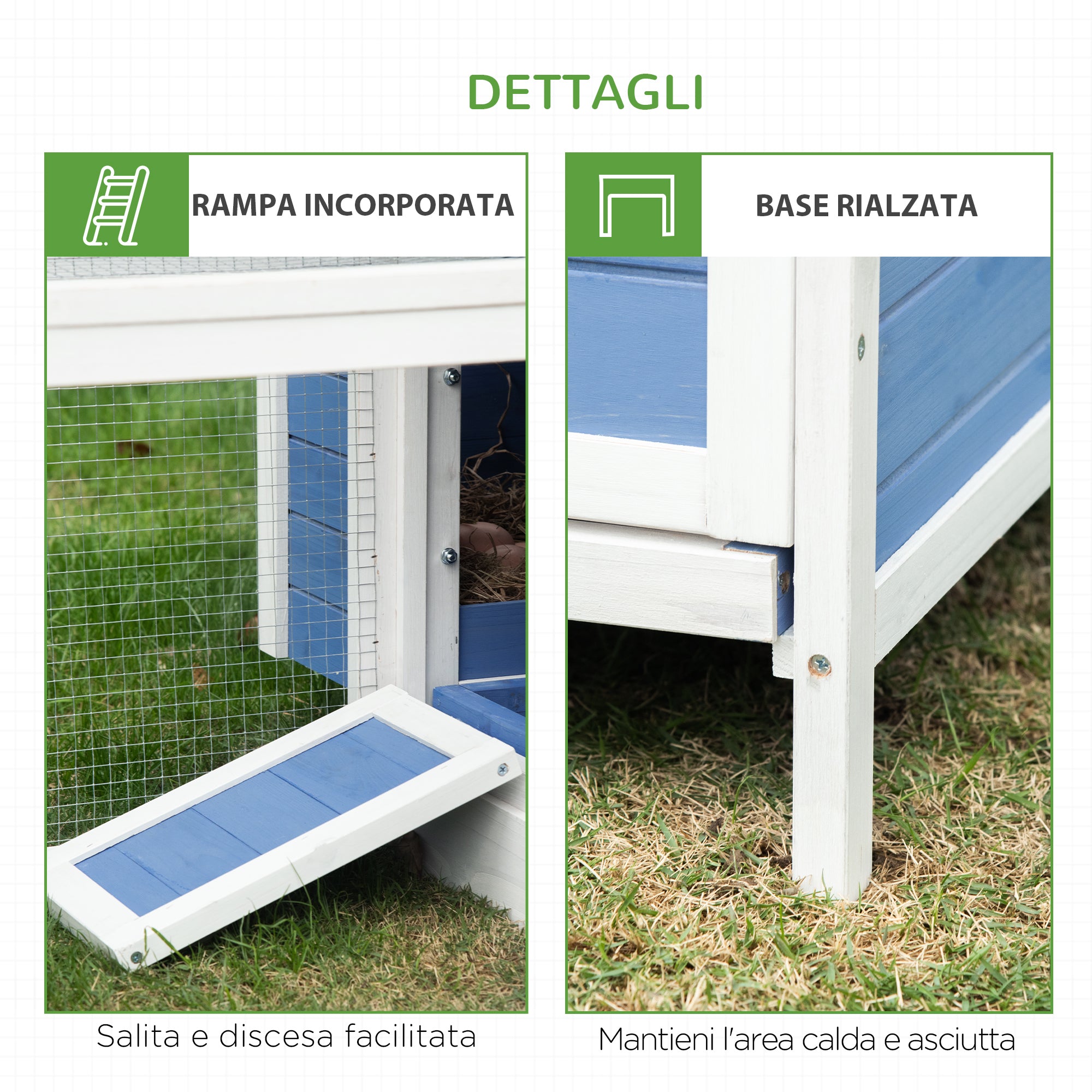 Chicken Coop with Running Area and Removable Nesting Tray, Wooden Garden Chicken Coop with Waterproof Roof, 180x91x79 cm