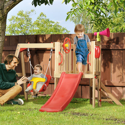 Outsunny set with slide and garden swing for children age 18-48 months, in wood and plastic, red - Borgè