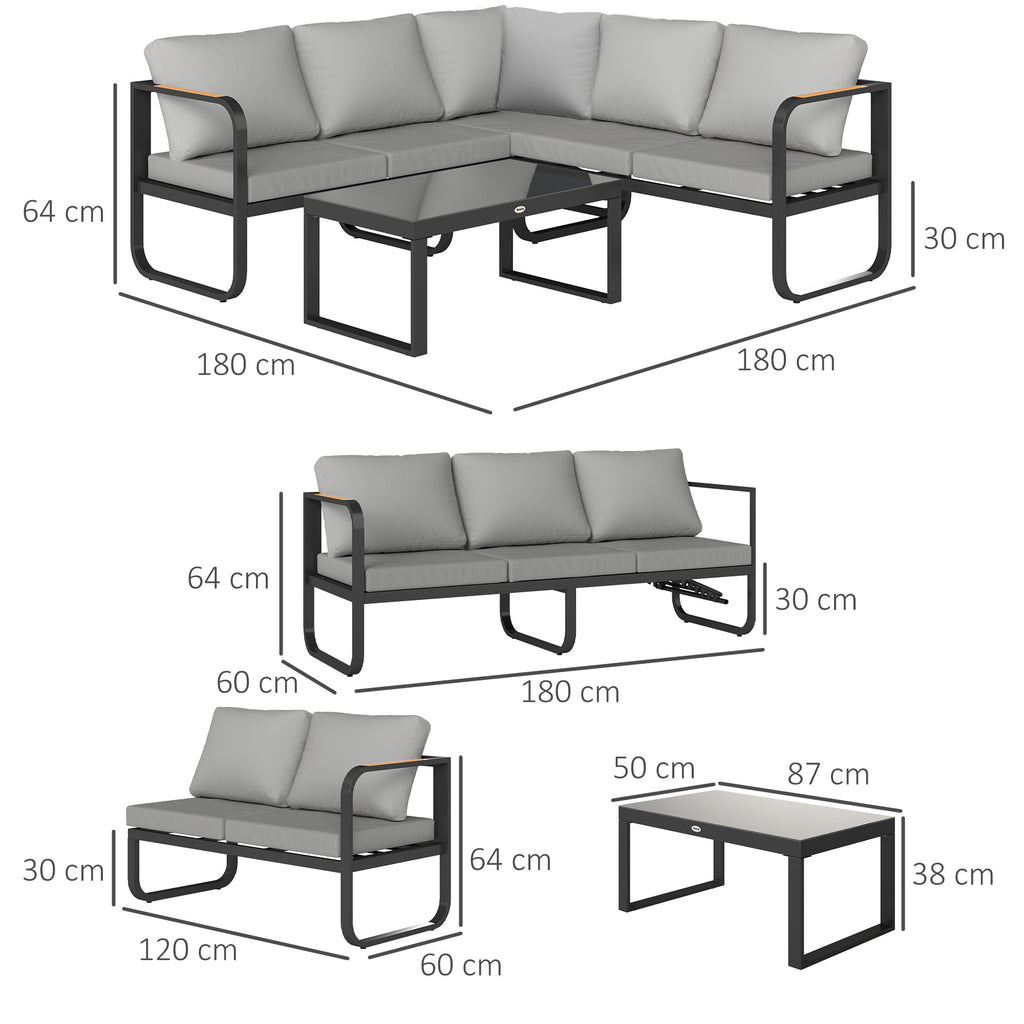 3-Piece Outdoor Set with 3-Seater Convertible Sofa, 2-Seater Sofa and Outdoor Coffee Table, Gray and Black