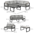 3-Piece Outdoor Set with 3-Seater Convertible Sofa, 2-Seater Sofa and Outdoor Coffee Table, Gray and Black