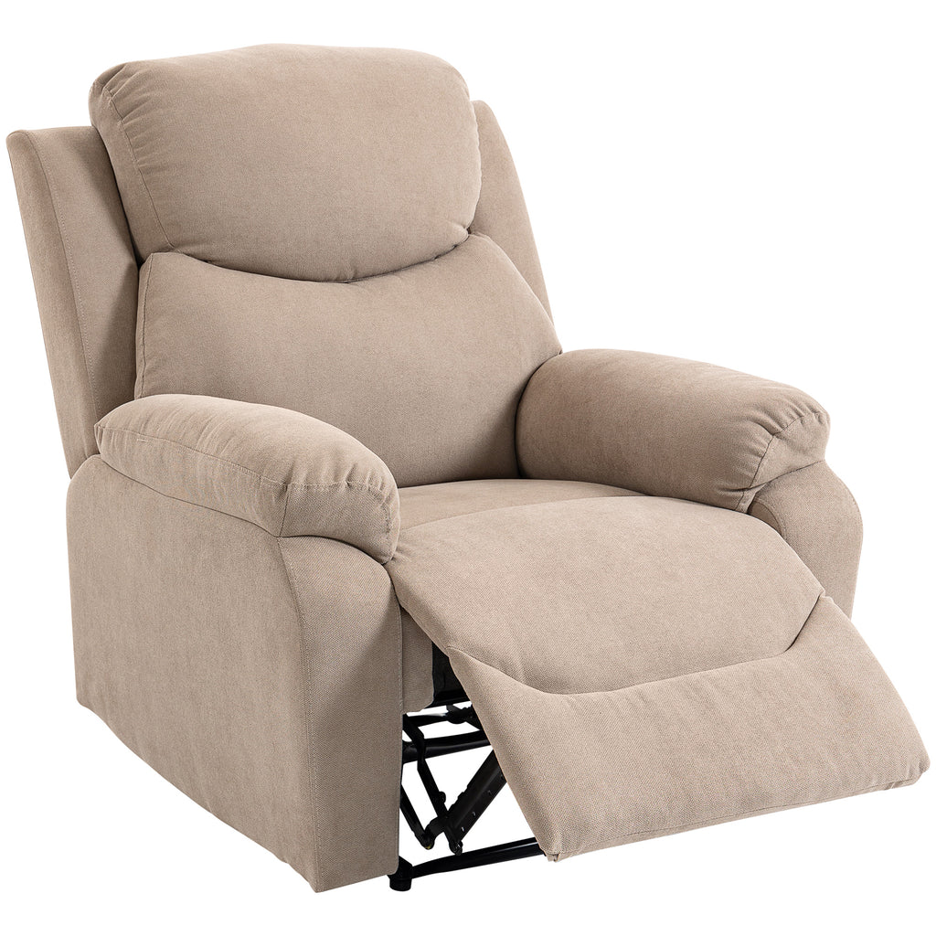 Manual Fabric Recliner Chair with Thick Cushion, Padded Armrests and Footrest, Beige
