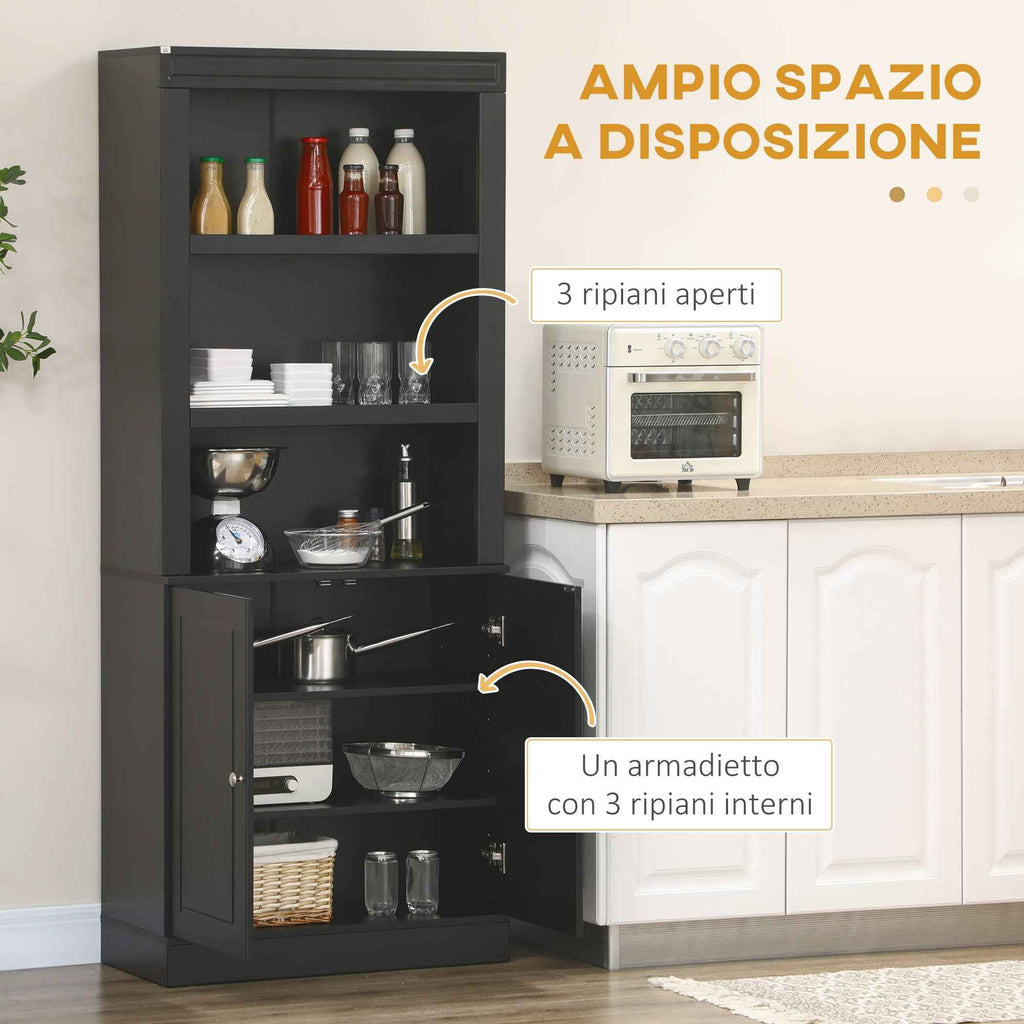 HOMCOM Wooden Kitchen Sideboard with Shelves and 2-Door Cabinet with Adjustable Shelves, 74.6x35.5x182.5cm