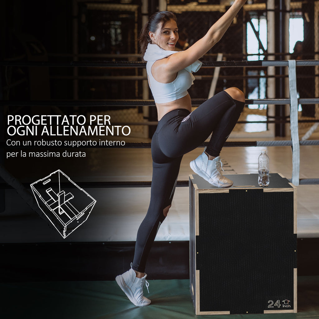 SPORTNOW Plyometric Jump Box at 3 Heights in Non-Slip Wood, 61-51-41cm, Black - Borgè
