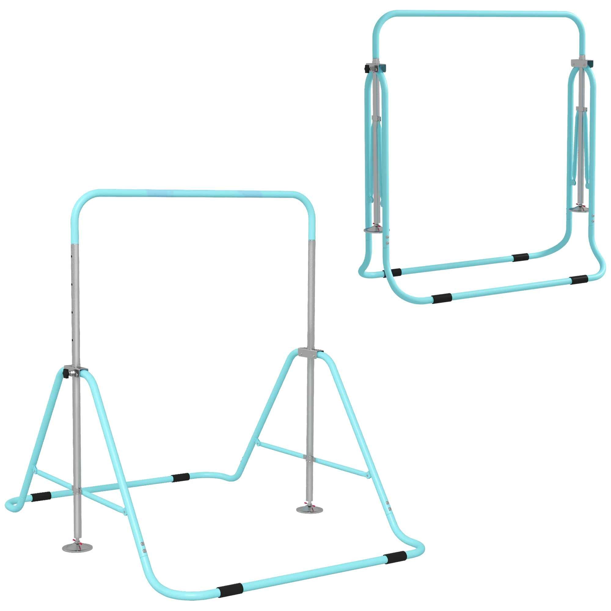 HOMCOM Gymnastics Bar for Children Ages 3+ with 5-Position Adjustable Heights in Steel, Green