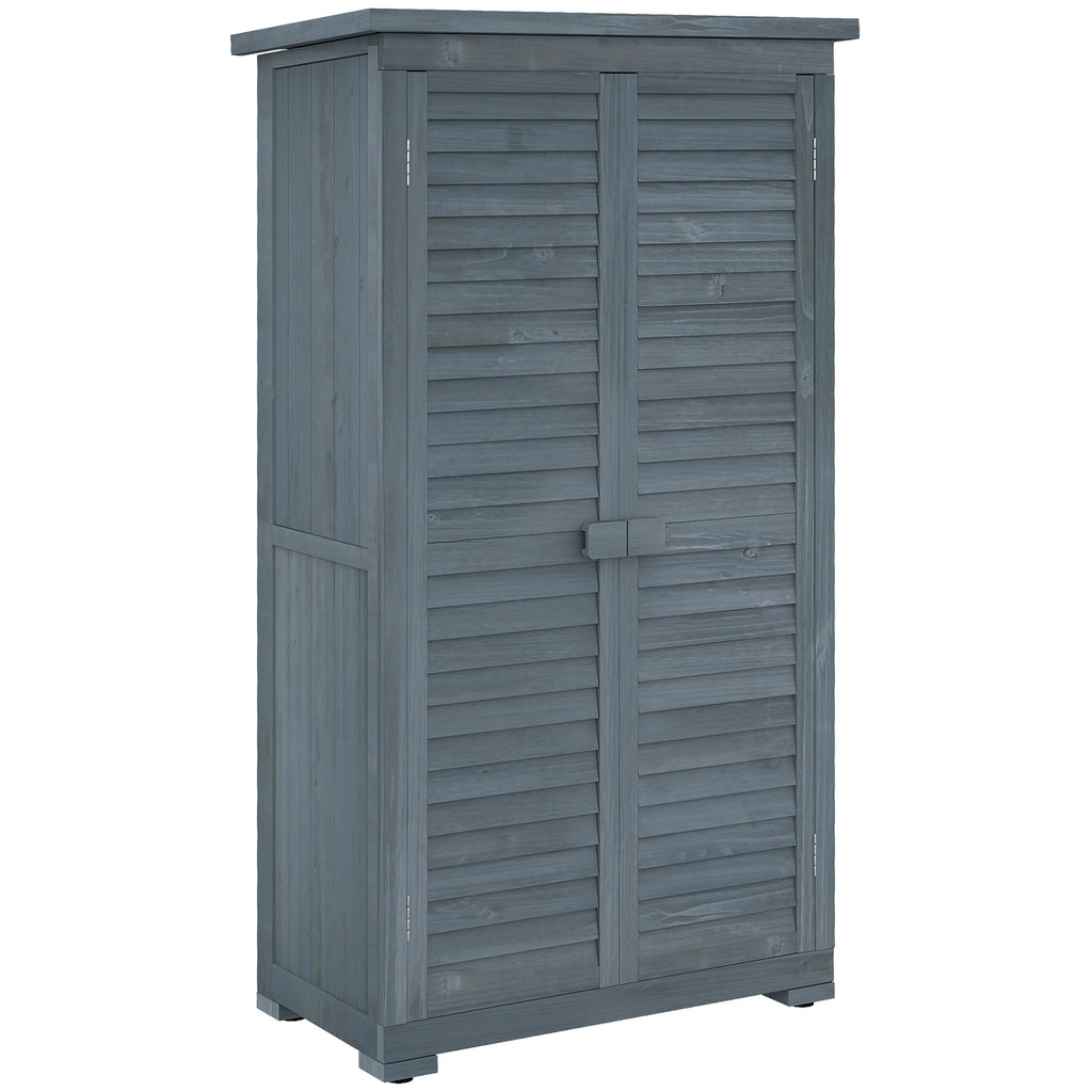 Outsunny Outdoor Wooden Wardrobe with 2 Shutter Doors and Internal Shelves, 87x46.5x160 cm, Grey