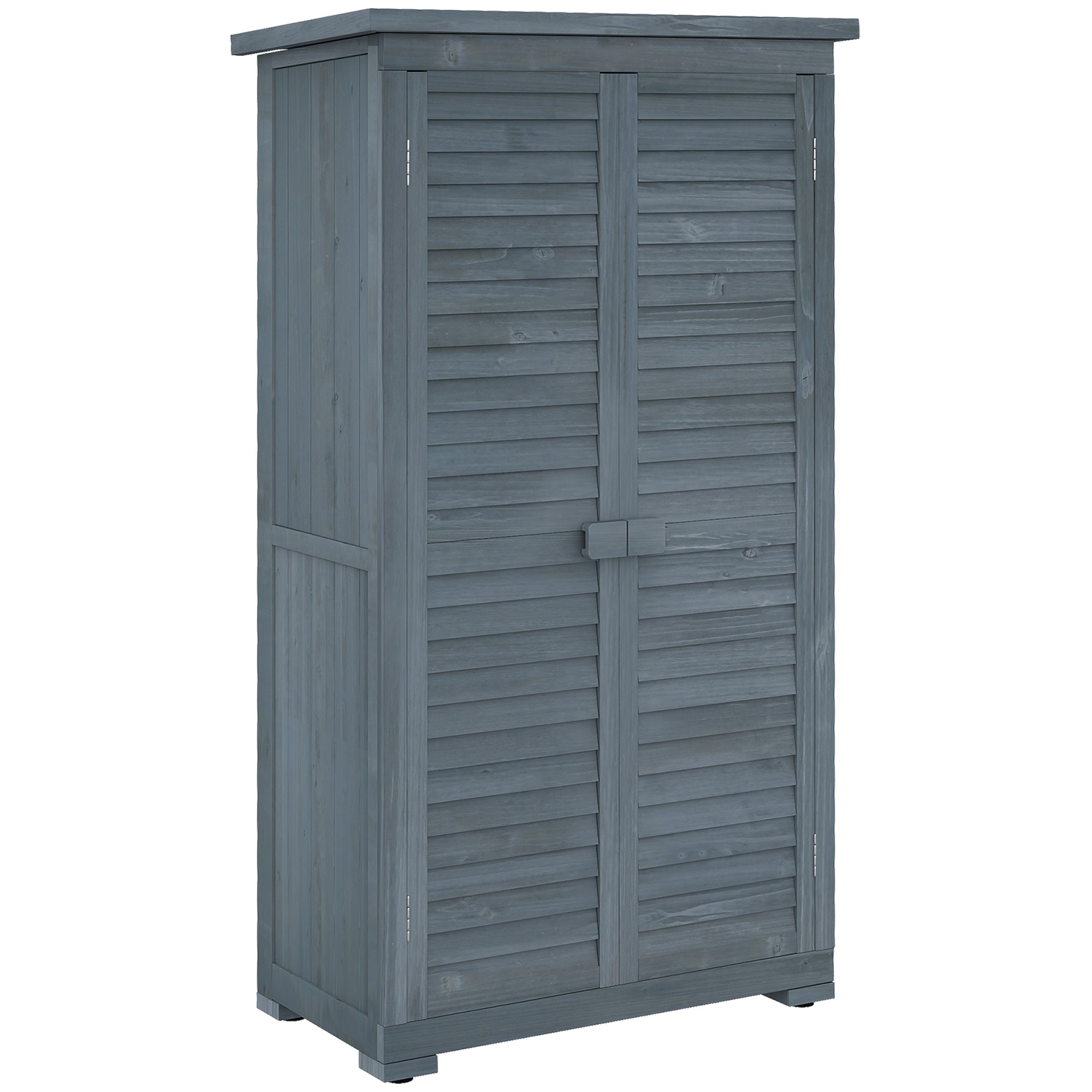 Outsunny Outdoor Wooden Wardrobe with 2 Shutter Doors and Internal Shelves, 87x46.5x160 cm, Grey
